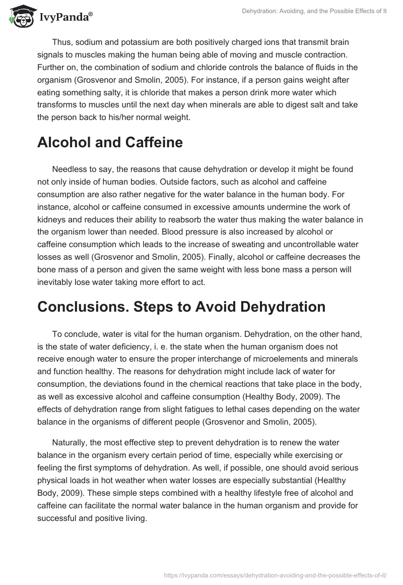 Dehydration: Avoiding, and the Possible Effects of It. Page 3