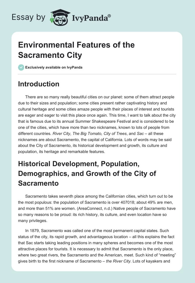 Environmental Features of the Sacramento City. Page 1