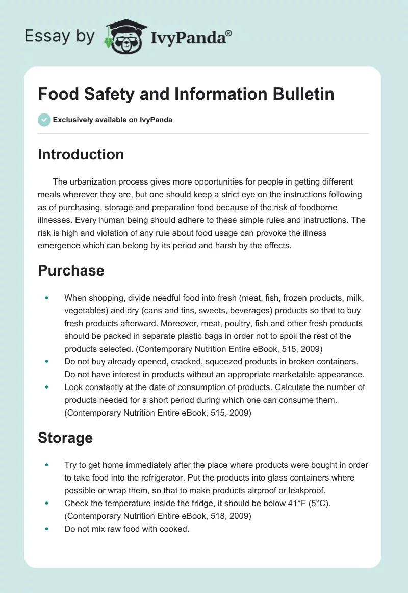 Food Safety and Information Bulletin. Page 1