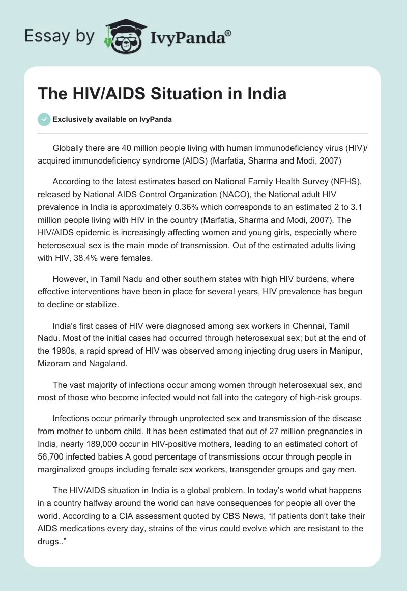 The HIV/AIDS Situation in India. Page 1