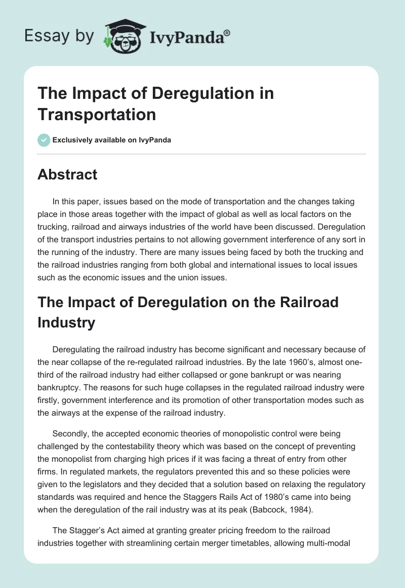 The Impact of Deregulation in Transportation. Page 1