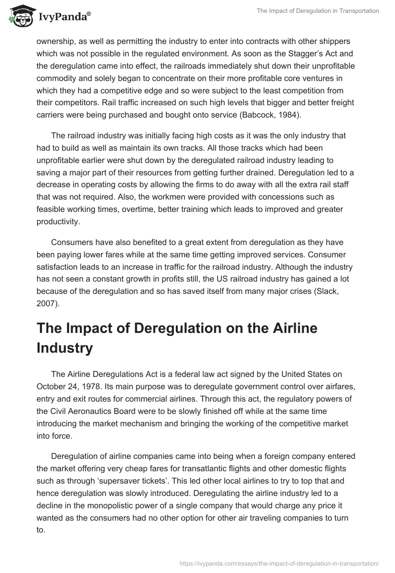 The Impact of Deregulation in Transportation. Page 2