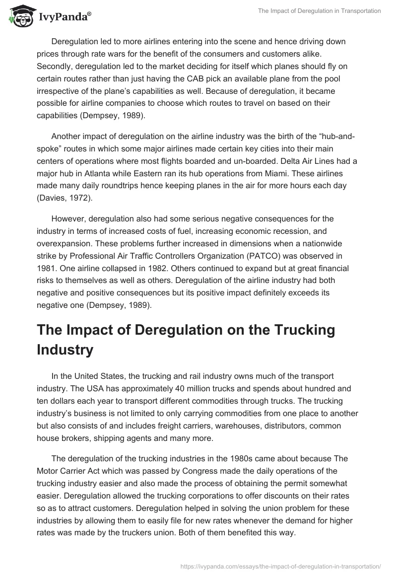 The Impact of Deregulation in Transportation. Page 3