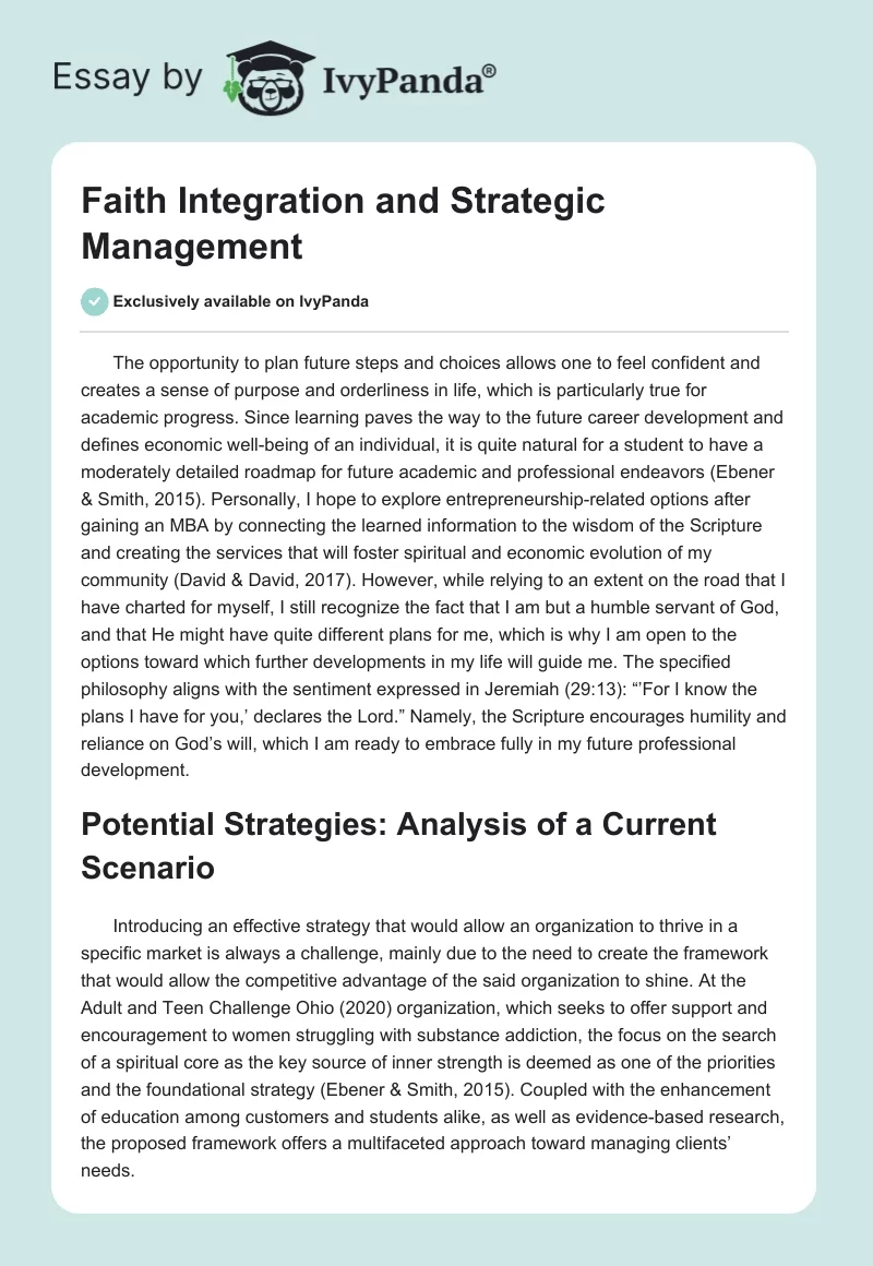 Faith Integration and Strategic Management. Page 1