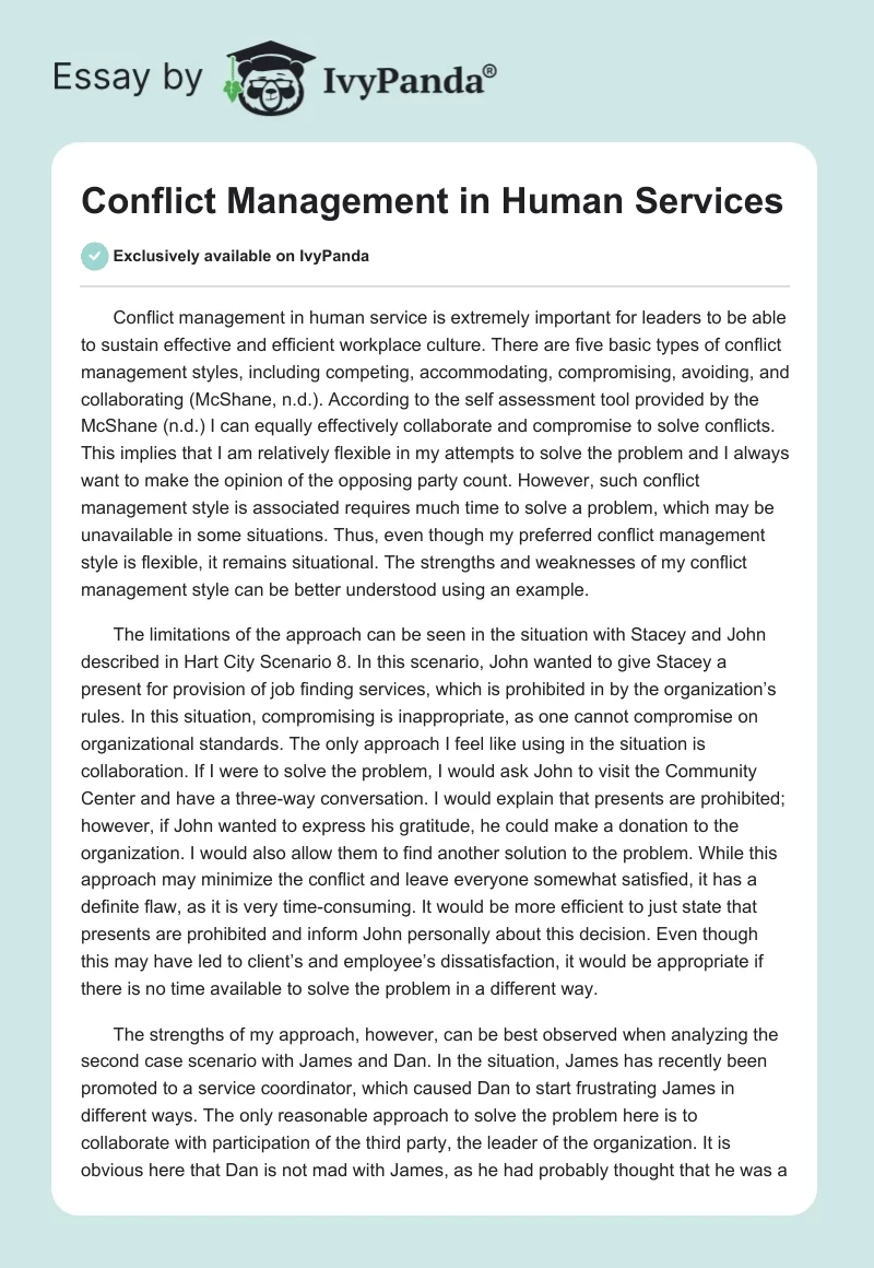 Conflict Management in Human Services. Page 1