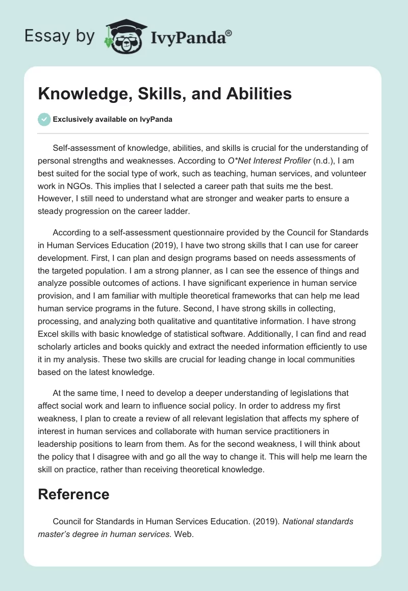 Knowledge, Skills, and Abilities. Page 1