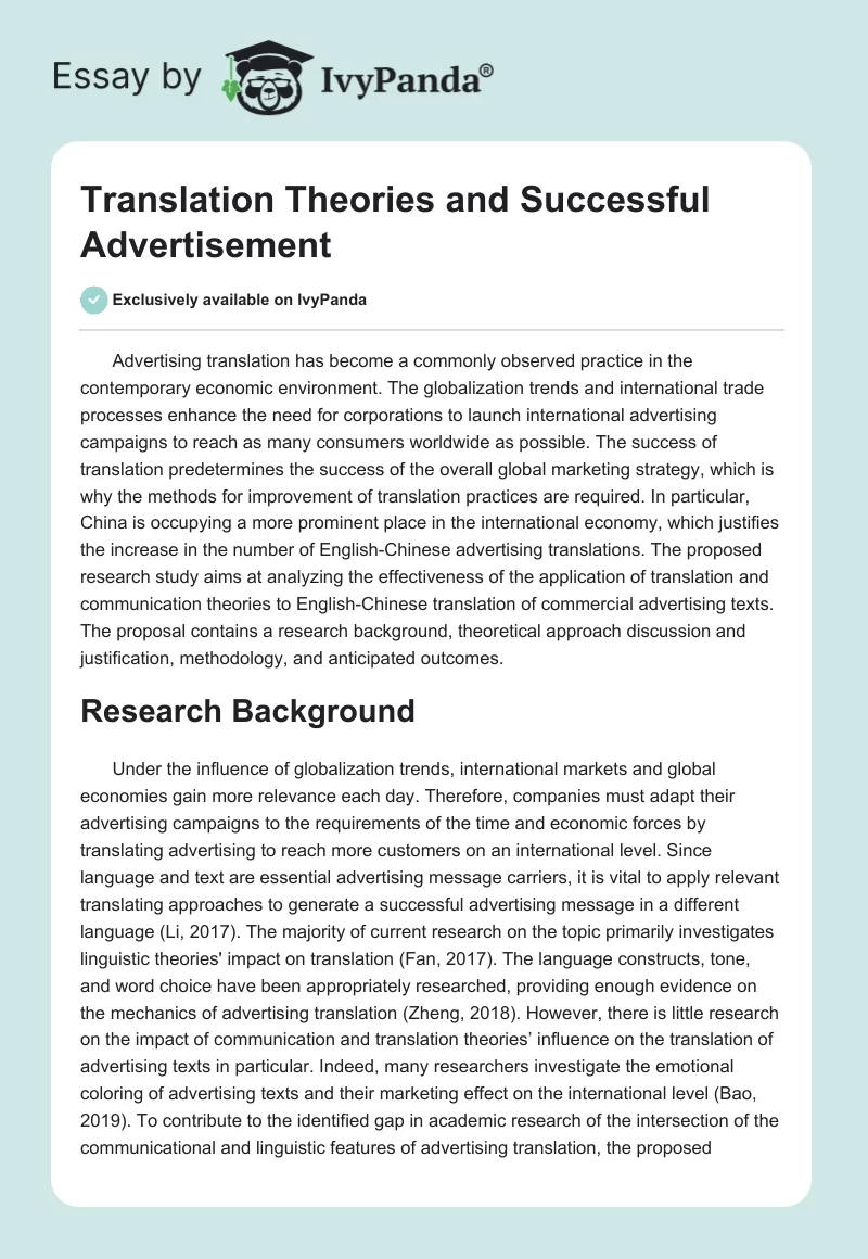 Translation Theories and Successful Advertisement - 1923 Words ...