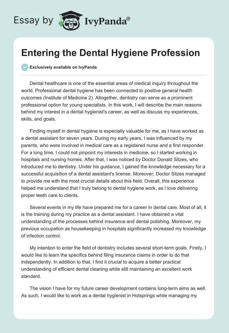 Entering the Dental Hygiene Profession. Page 1