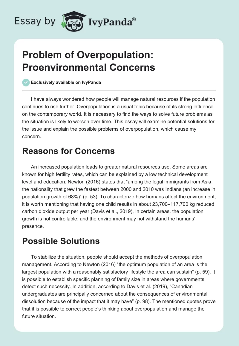 Problem of Overpopulation: Proenvironmental Concerns. Page 1