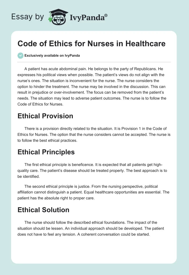 Code of Ethics for Nurses in Healthcare. Page 1