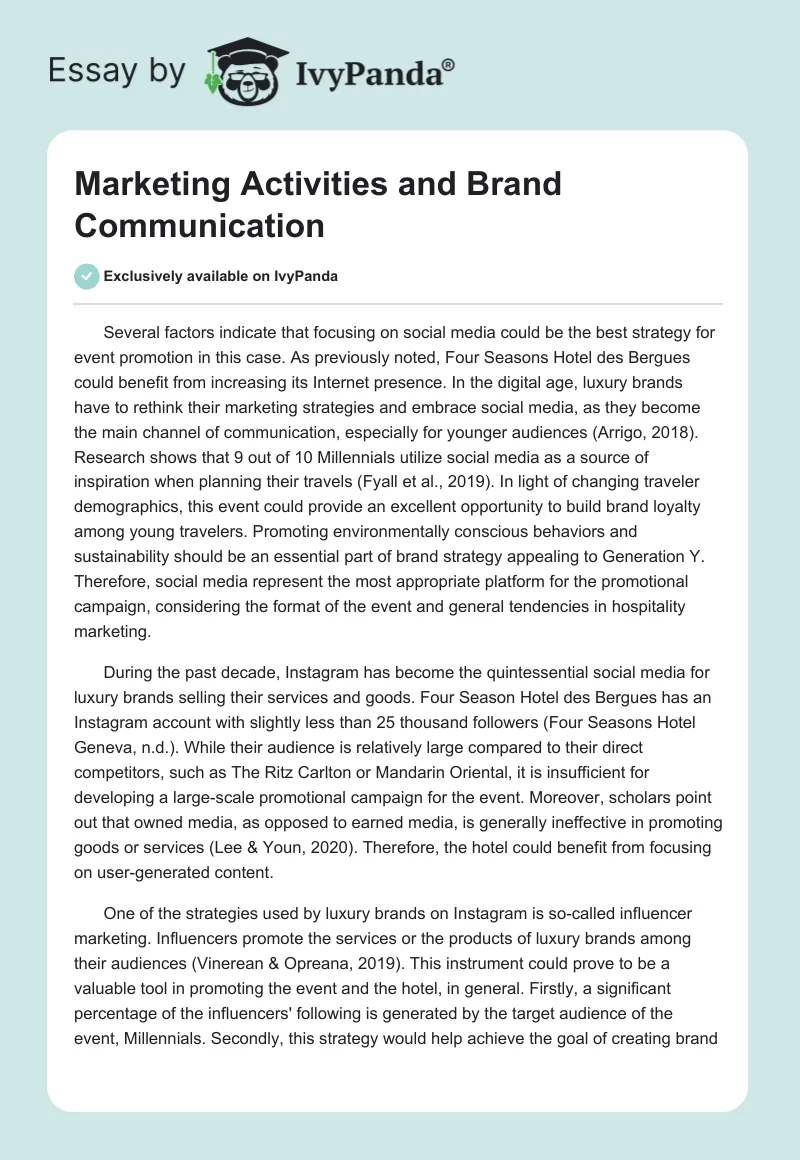 Marketing Activities and Brand Communication. Page 1