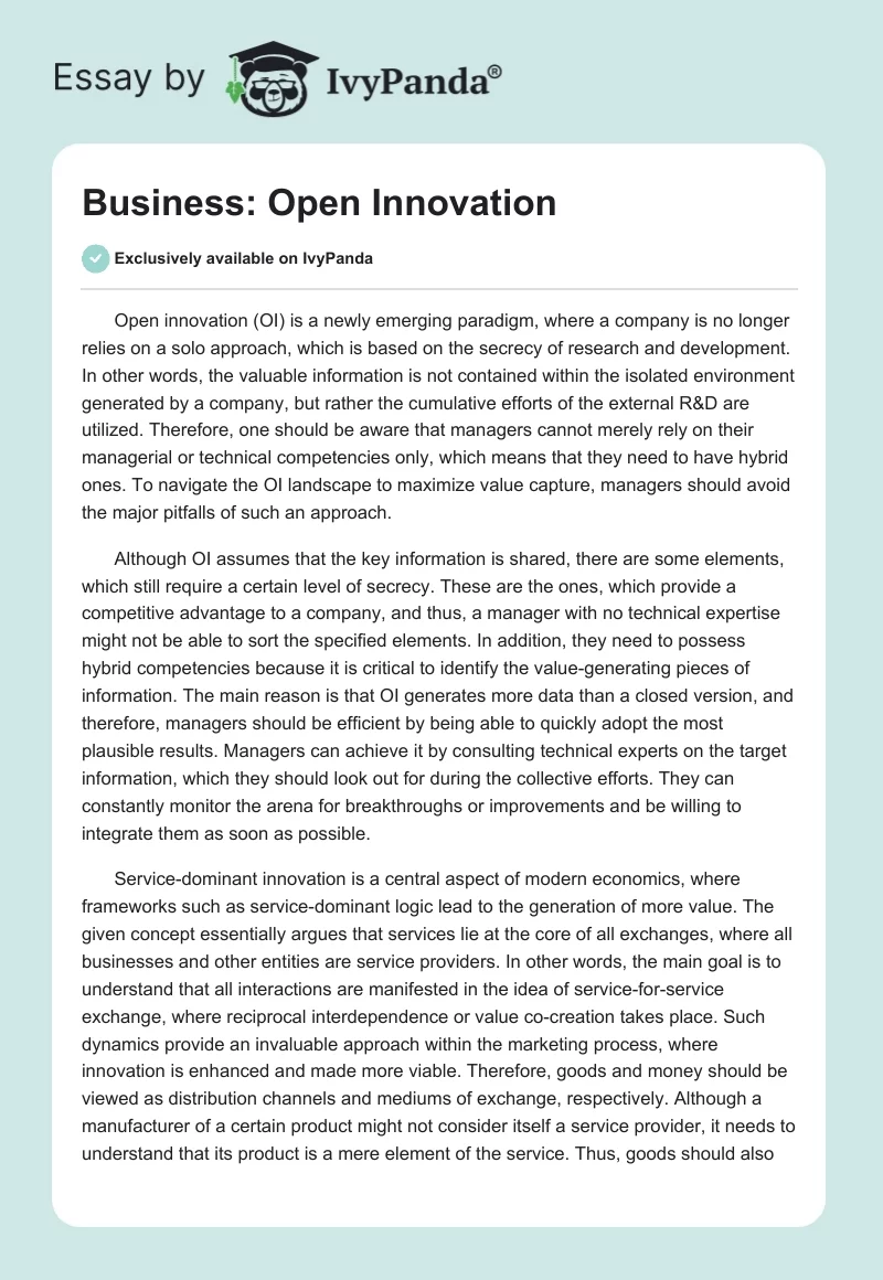 Business: Open Innovation. Page 1