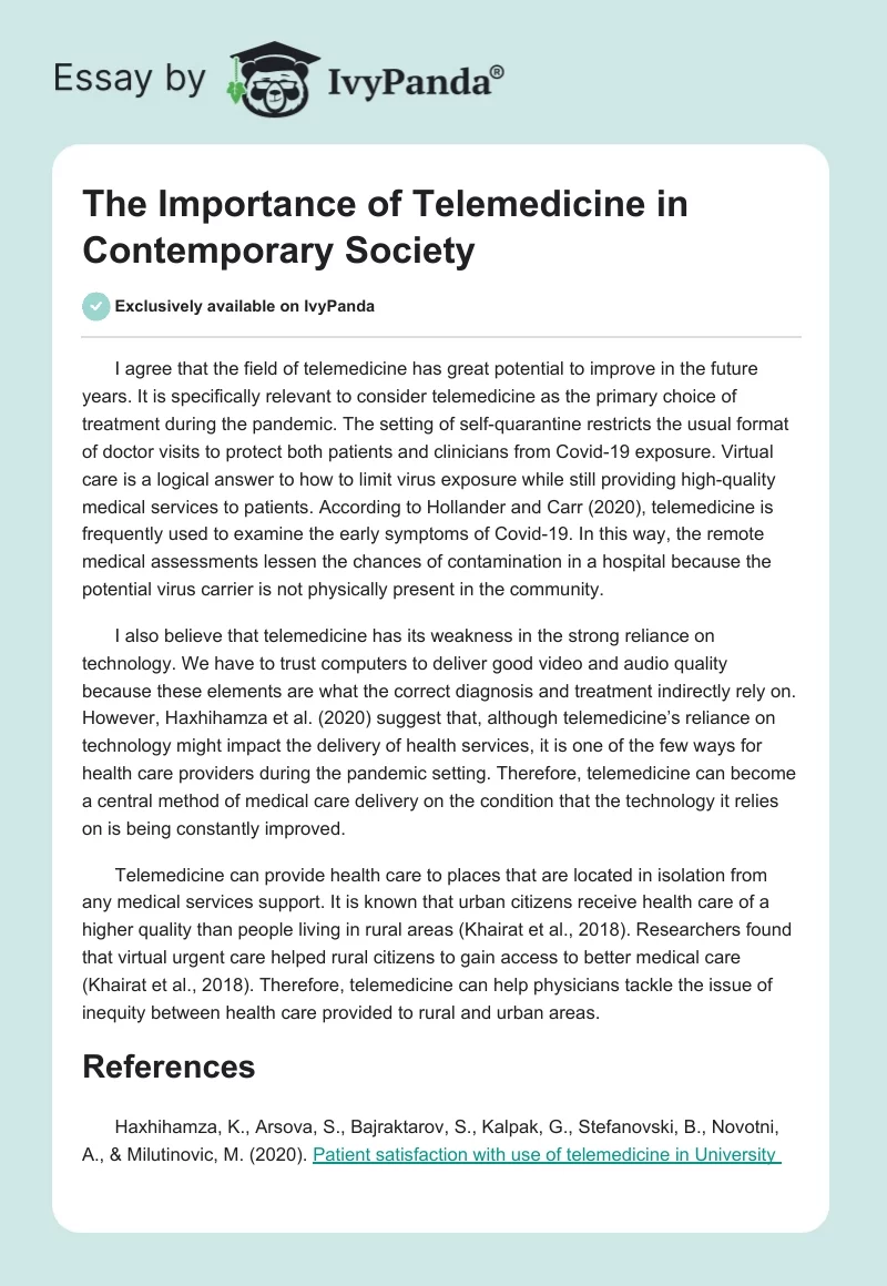 The Importance of Telemedicine in Contemporary Society. Page 1