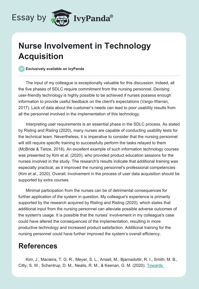 Nurse Involvement in Technology Acquisition. Page 1
