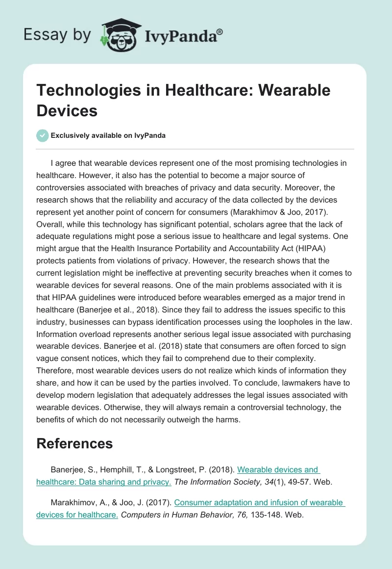 Technologies in Healthcare: Wearable Devices. Page 1
