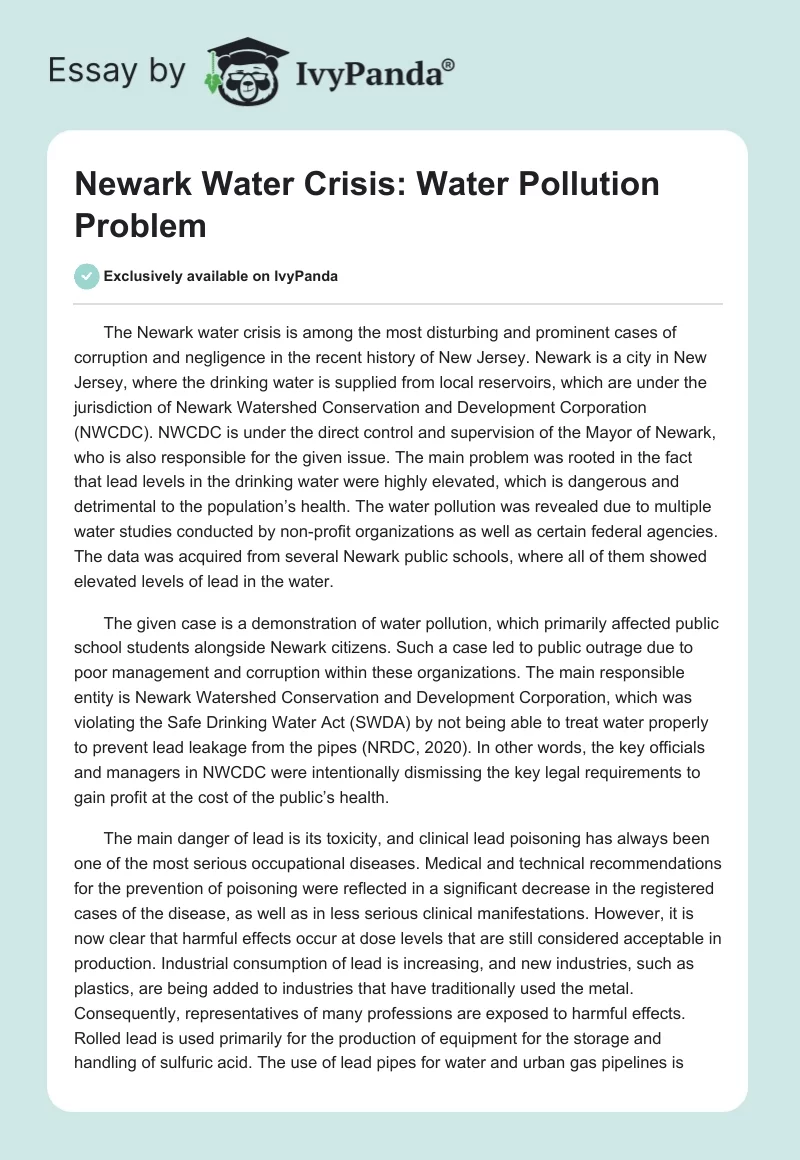 Newark Water Crisis: Water Pollution Problem. Page 1