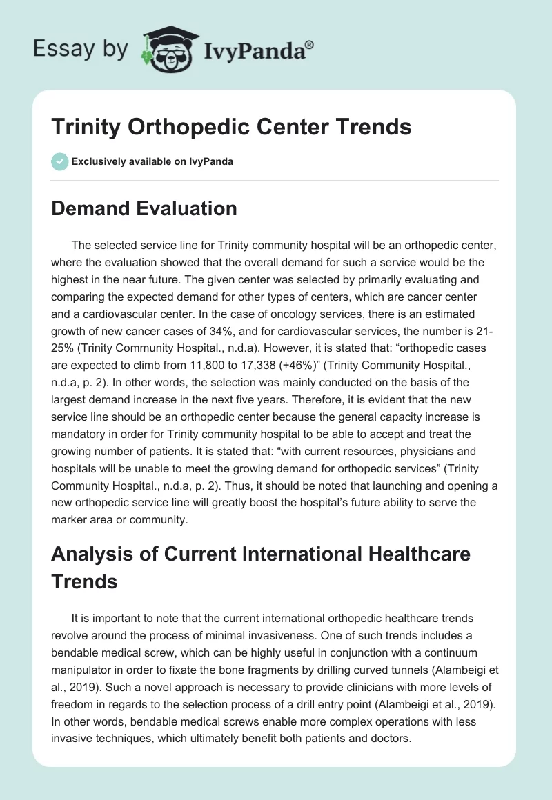 Trinity Orthopedic Center Trends. Page 1