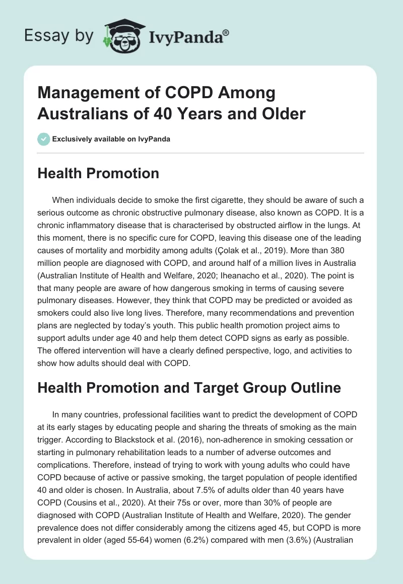 Management of COPD Among Australians of 40 Years and Older. Page 1