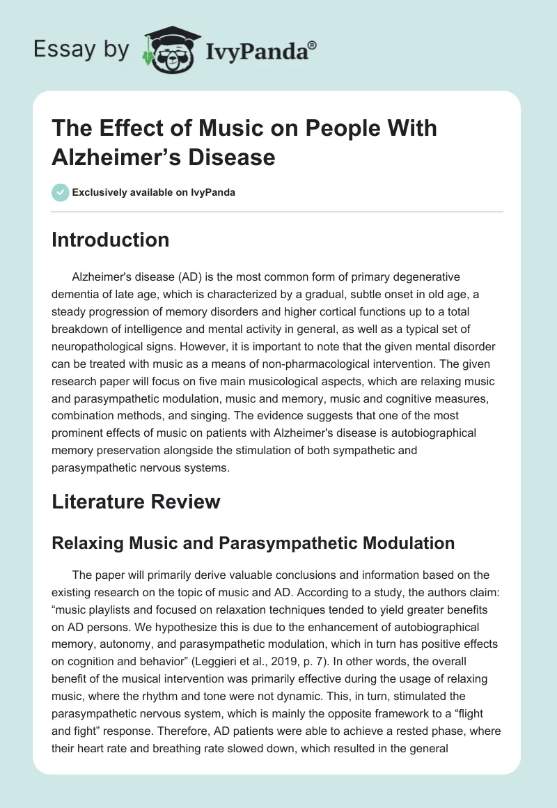 The Effect of Music on People With Alzheimer’s Disease. Page 1
