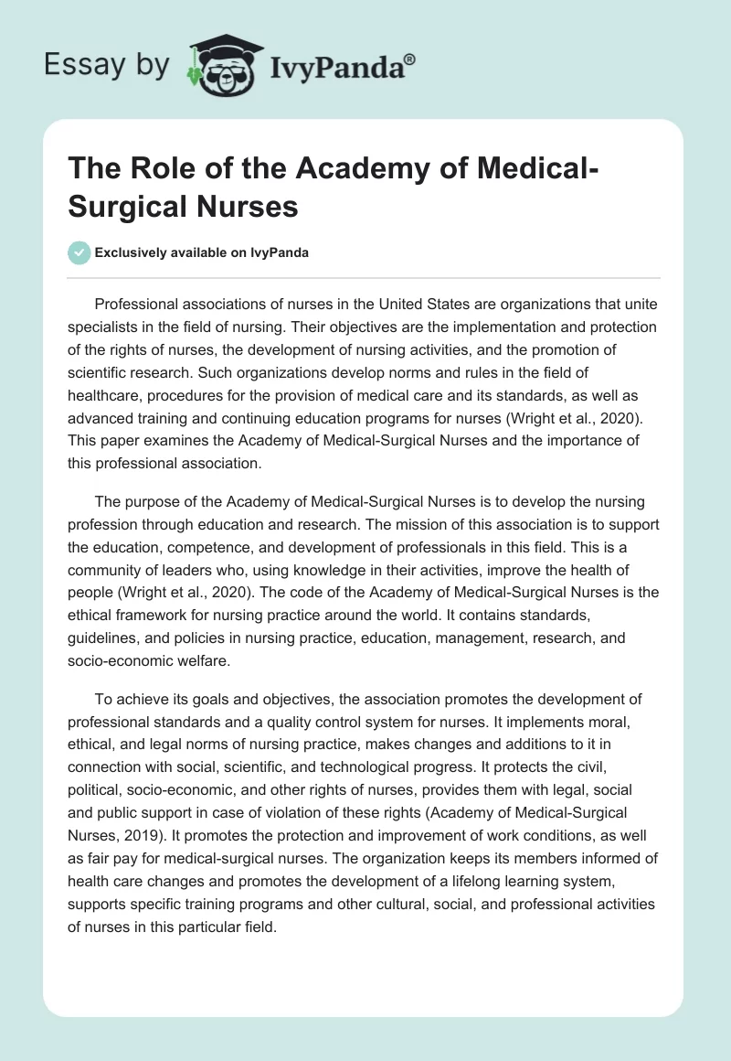 The Role of the Academy of Medical-Surgical Nurses. Page 1
