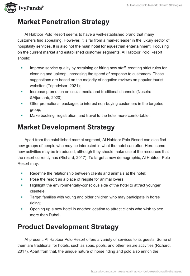 Al Habtoor Polo Resort: Growth Strategies. Page 2