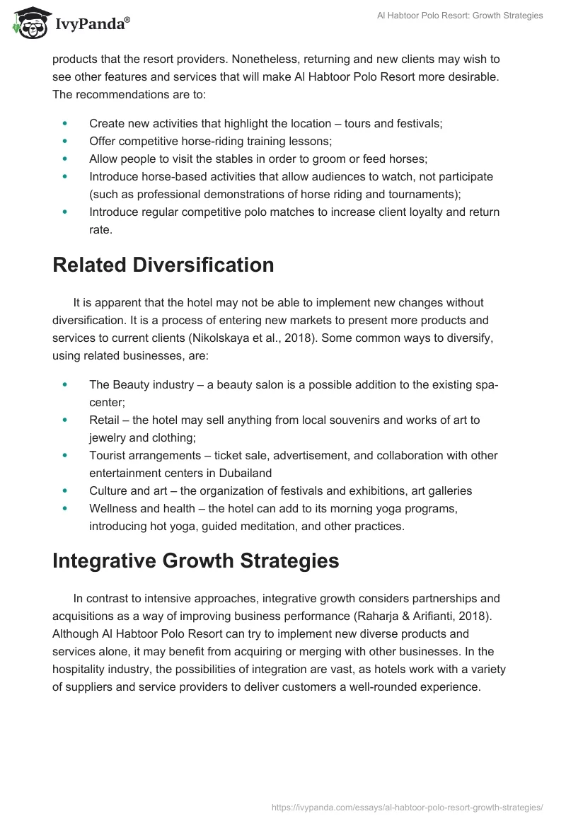 Al Habtoor Polo Resort: Growth Strategies. Page 3