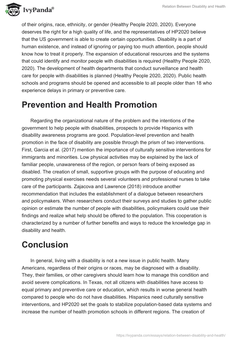 Relation Between Disability and Health. Page 3