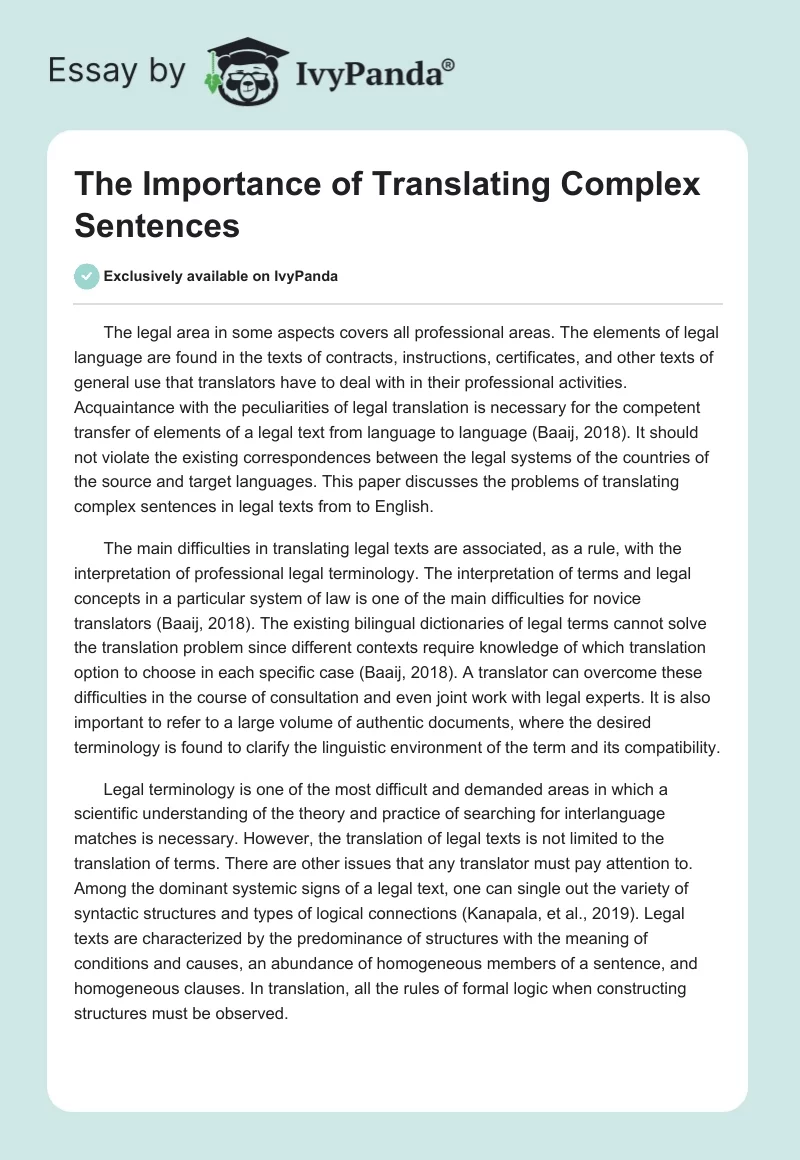 The Importance of Translating Complex Sentences. Page 1