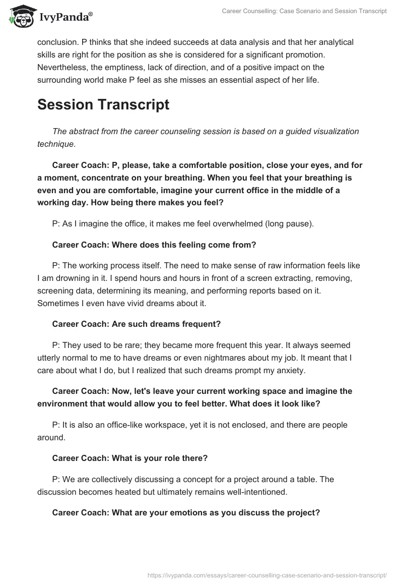 Career Counselling: Case Scenario and Session Transcript. Page 2