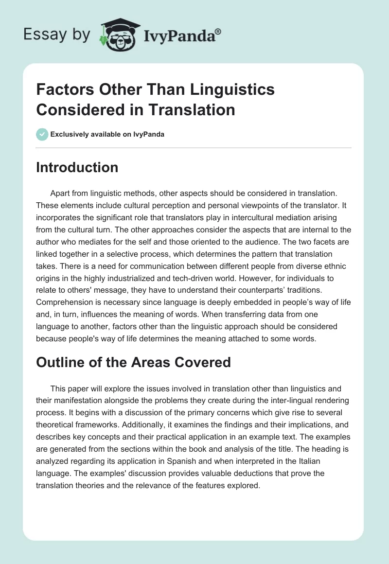 Factors Other Than Linguistics Considered in Translation. Page 1