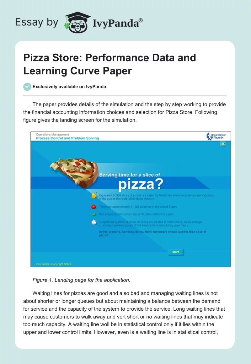 Pizza Store: Performance Data and Learning Curve Paper. Page 1