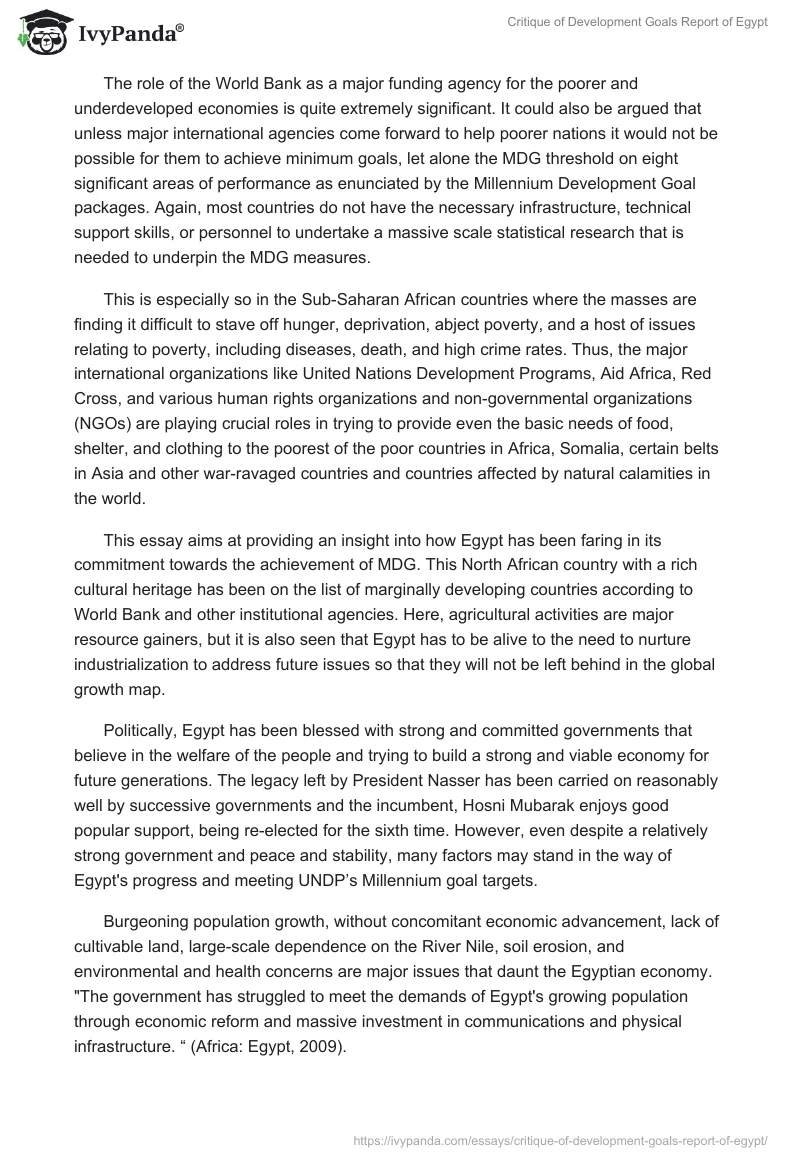 Critique of Development Goals Report of Egypt. Page 2
