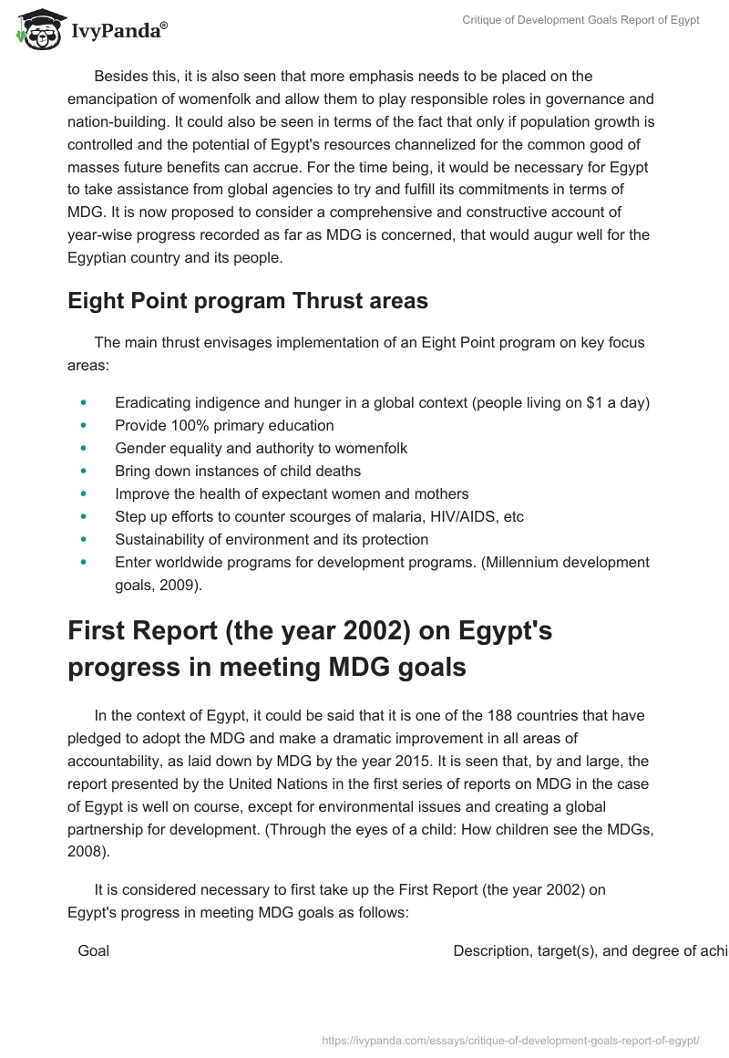 Critique of Development Goals Report of Egypt. Page 3