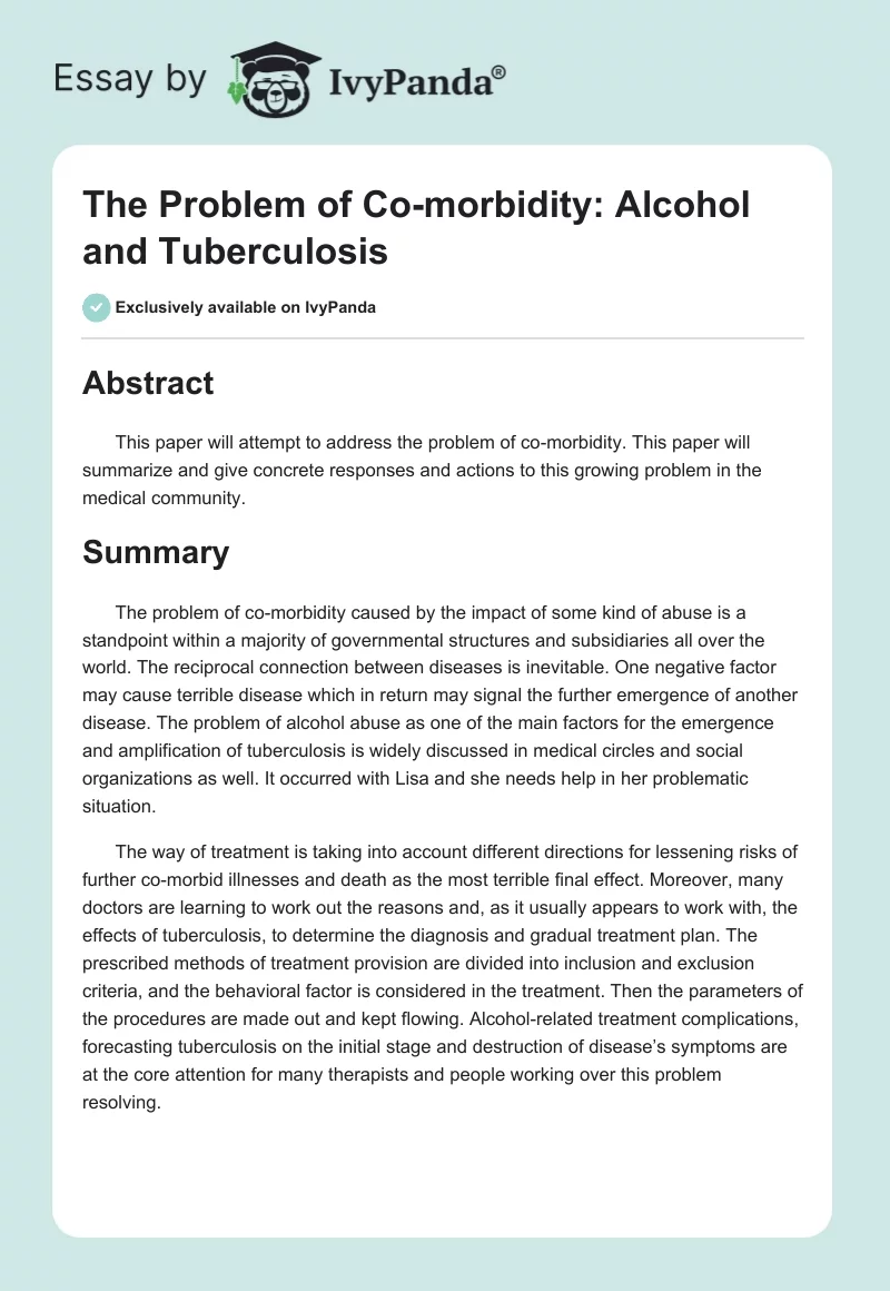The Problem of Co-Morbidity: Alcohol and Tuberculosis. Page 1