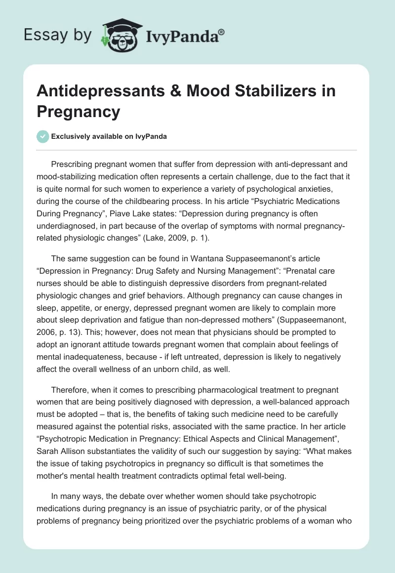 Antidepressants & Mood Stabilizers in Pregnancy. Page 1