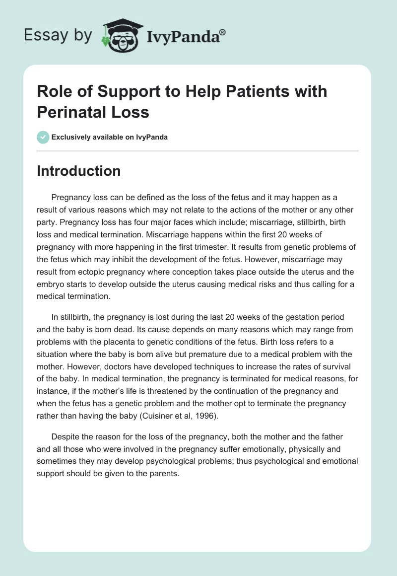 Role of Support to Help Patients with Perinatal Loss. Page 1