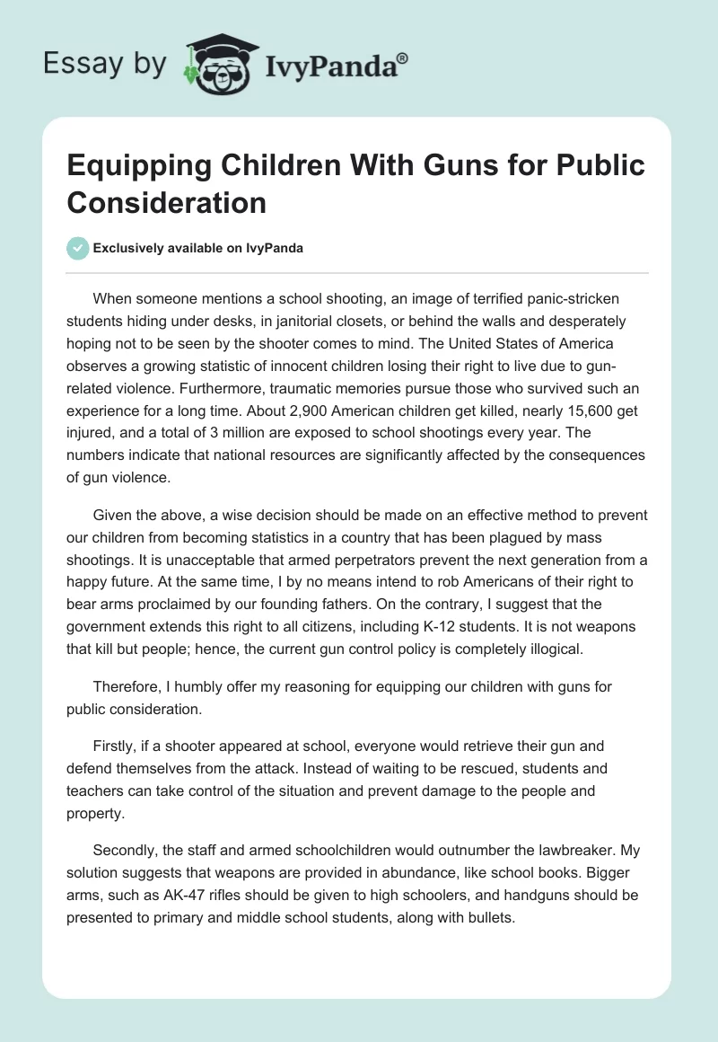 Equipping Children With Guns for Public Consideration. Page 1