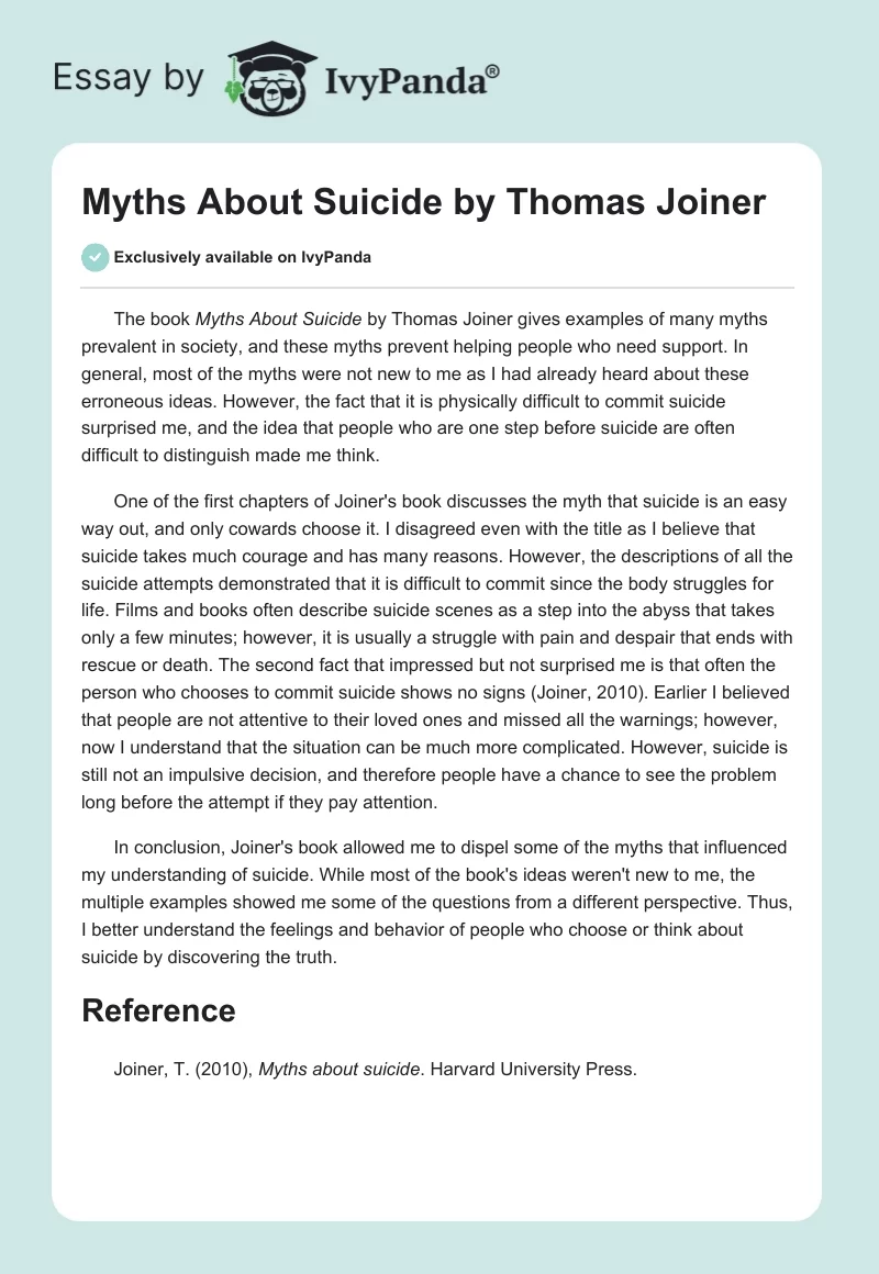 "Myths About Suicide" by Thomas Joiner. Page 1