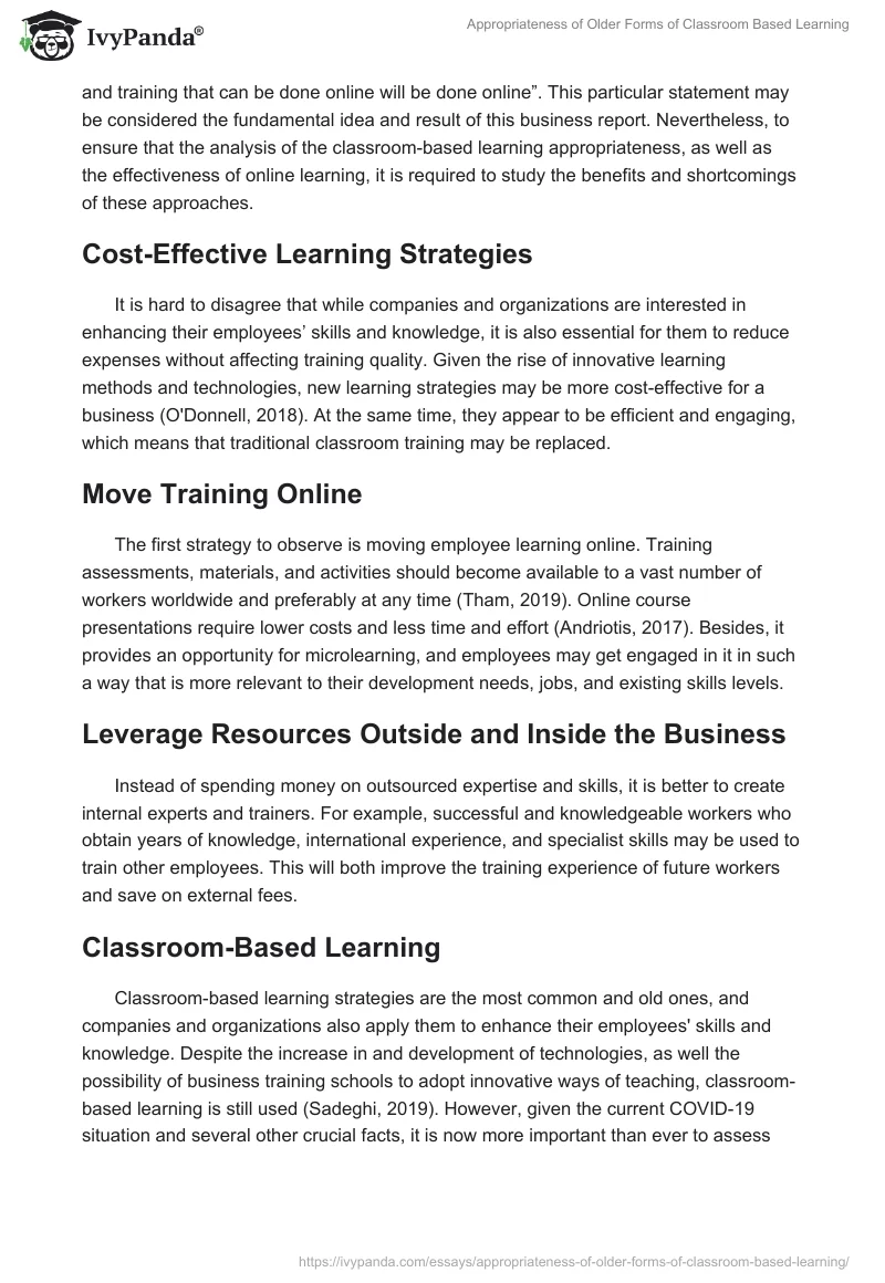 Appropriateness of Older Forms of Classroom Based Learning. Page 2