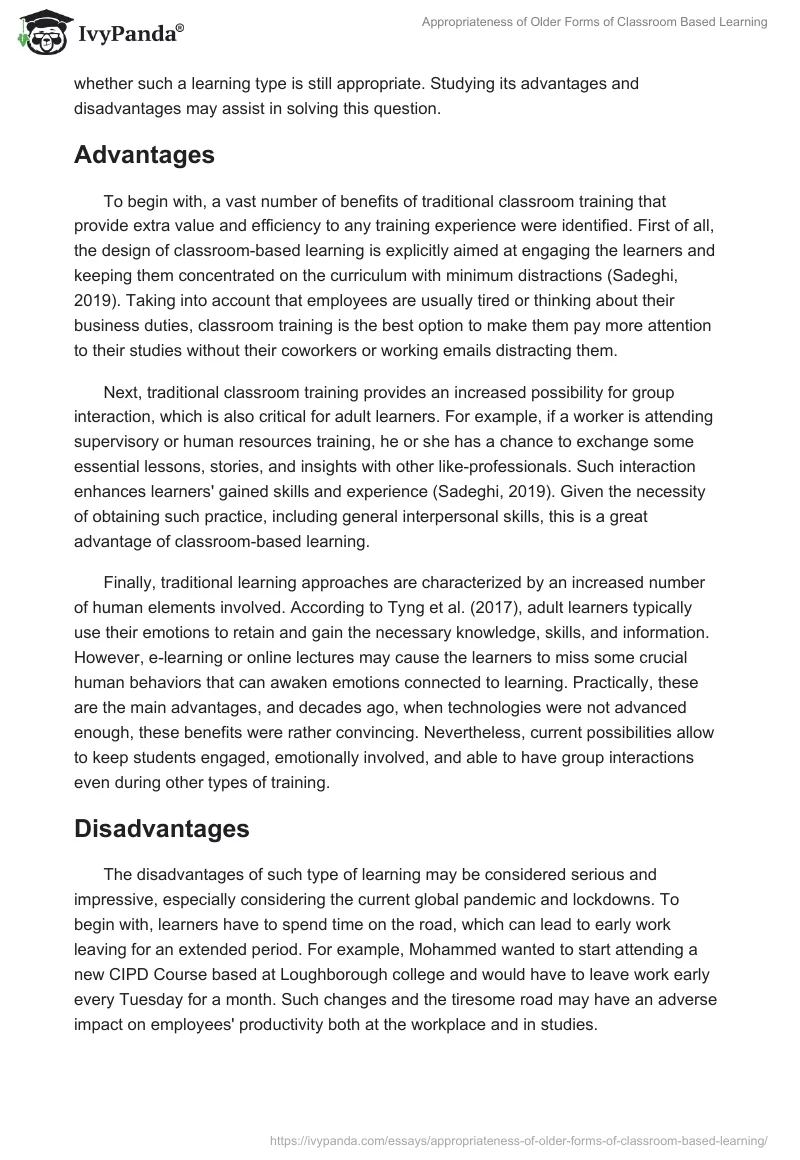 Appropriateness of Older Forms of Classroom Based Learning. Page 3