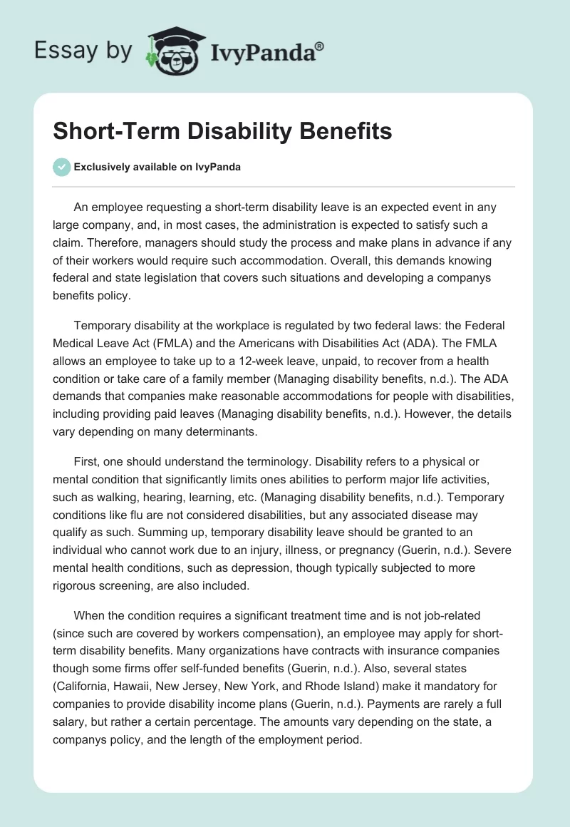 Short-Term Disability Benefits. Page 1