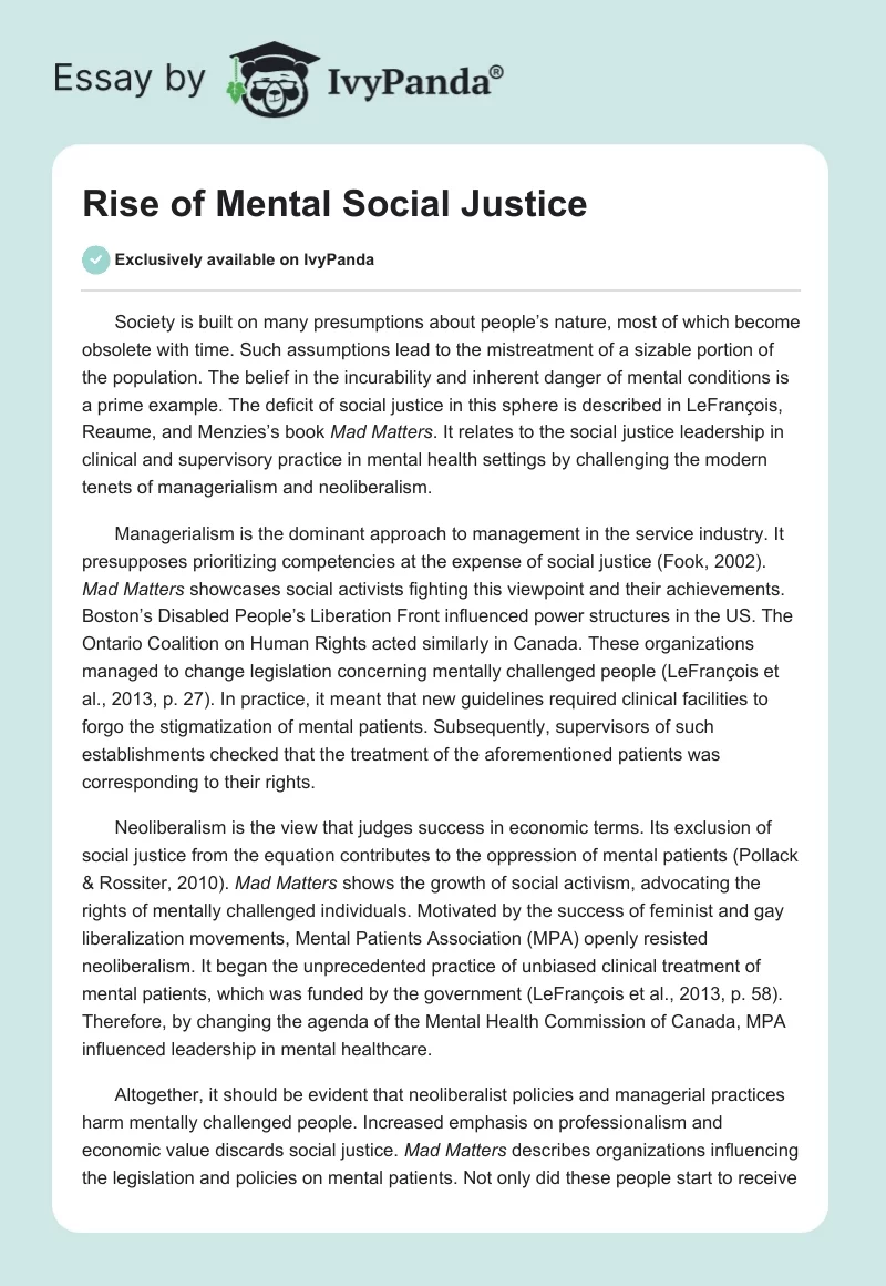 Rise of Mental Social Justice. Page 1