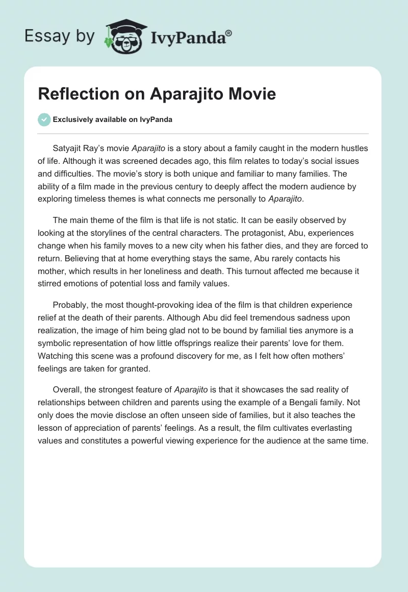 Reflection on "Aparajito" Movie. Page 1