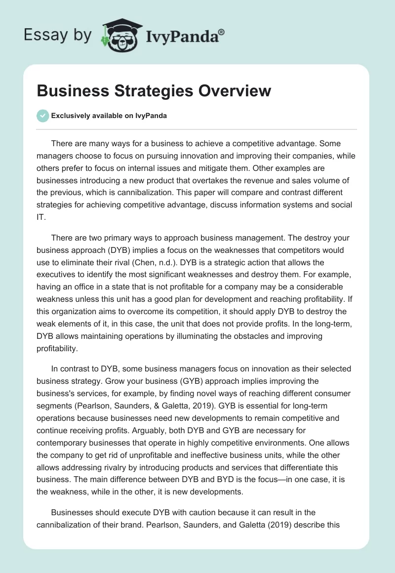 Business Strategies Overview. Page 1