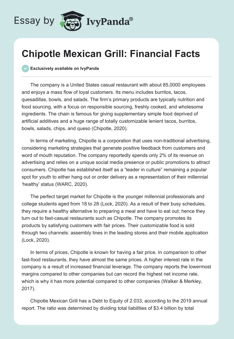 Chipotle Mexican Grill: Financial Facts. Page 1