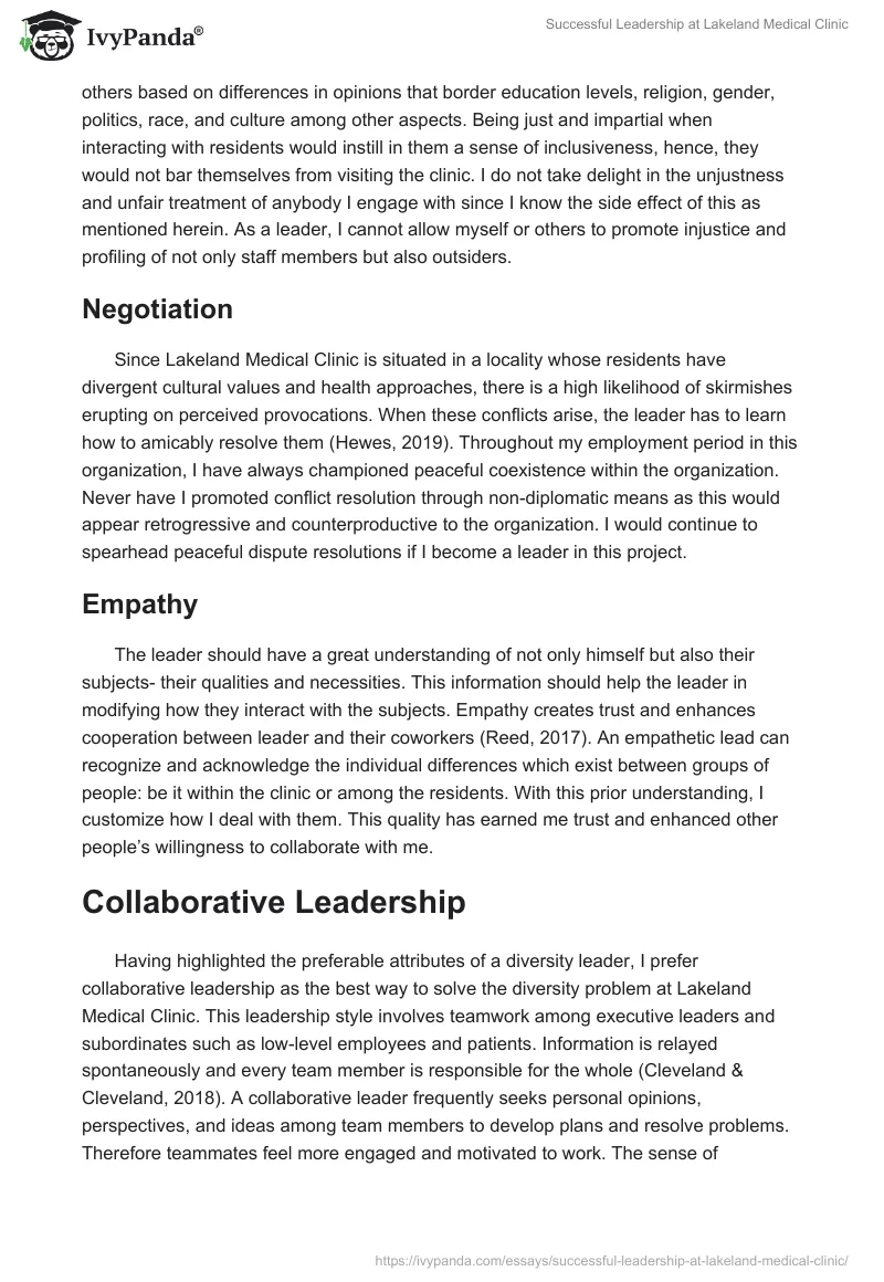 Successful Leadership at Lakeland Medical Clinic. Page 2