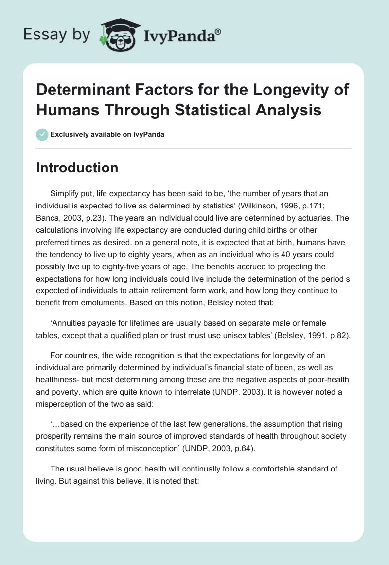 Determinant Factors for the Longevity of Humans Through Statistical Analysis. Page 1
