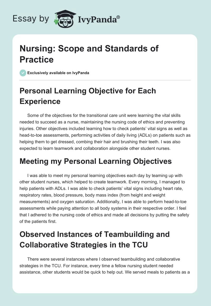 Nursing: Scope and Standards of Practice. Page 1