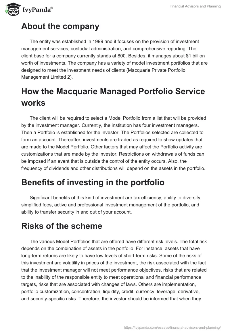 Financial Advisors and Planning. Page 4