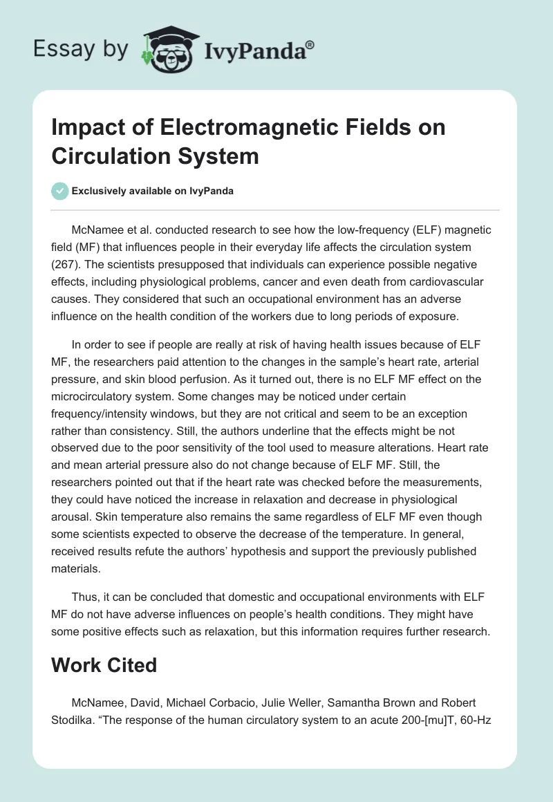 Impact of Electromagnetic Fields on Circulation System. Page 1